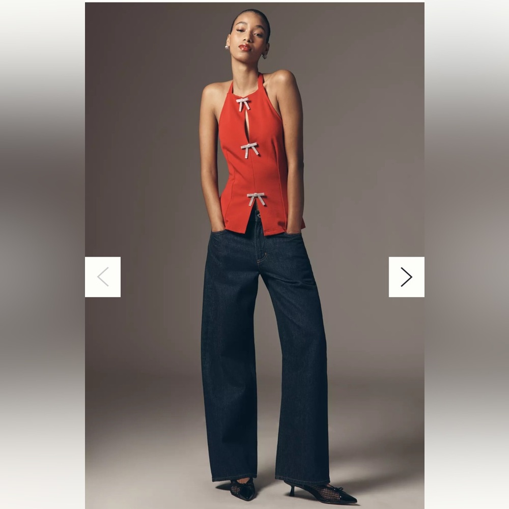 NWT Maeve Bow Embellished Red Tank Top